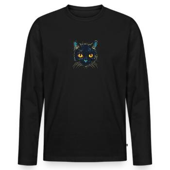 Cat Head Black Cat Bombay Happy Cat Cats - Men's Premium Organic Long Sleeve Shirt - black - Front - Nico (187cm)
