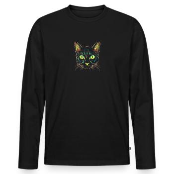Cat Head Black Cat Bombay Happy Cat Cats - Men's Premium Organic Long Sleeve Shirt - black - Front - Nico (187cm)