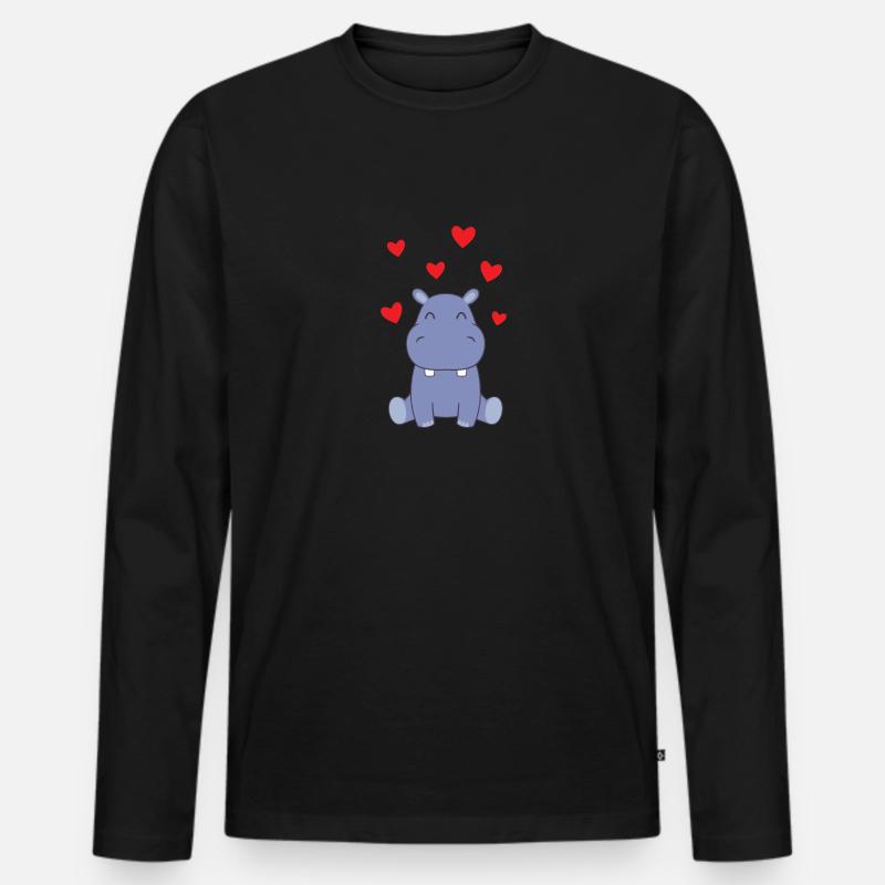 Hippo Liebe - Männer Premium Bio Langarmshirt - Schwarz
