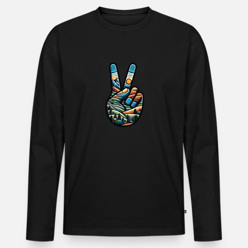 Frieden Outdoor Wald Camping - Männer Premium Bio Langarmshirt - Schwarz