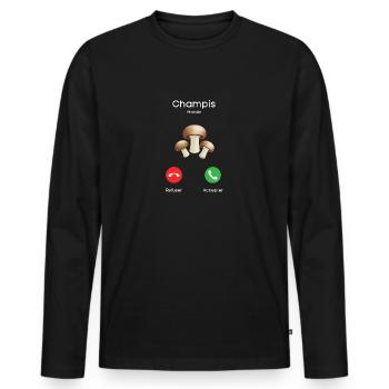 appel des champignons - T-shirt manches longues Premium bio Homme - noir - Devant - Nico (187cm)