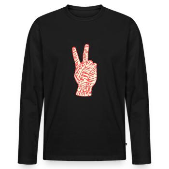 Frieden für die Welt: Hand Symbol stoppt den Krieg - Männer Premium Bio Langarmshirt - Schwarz - Vorne - Nico (187cm)