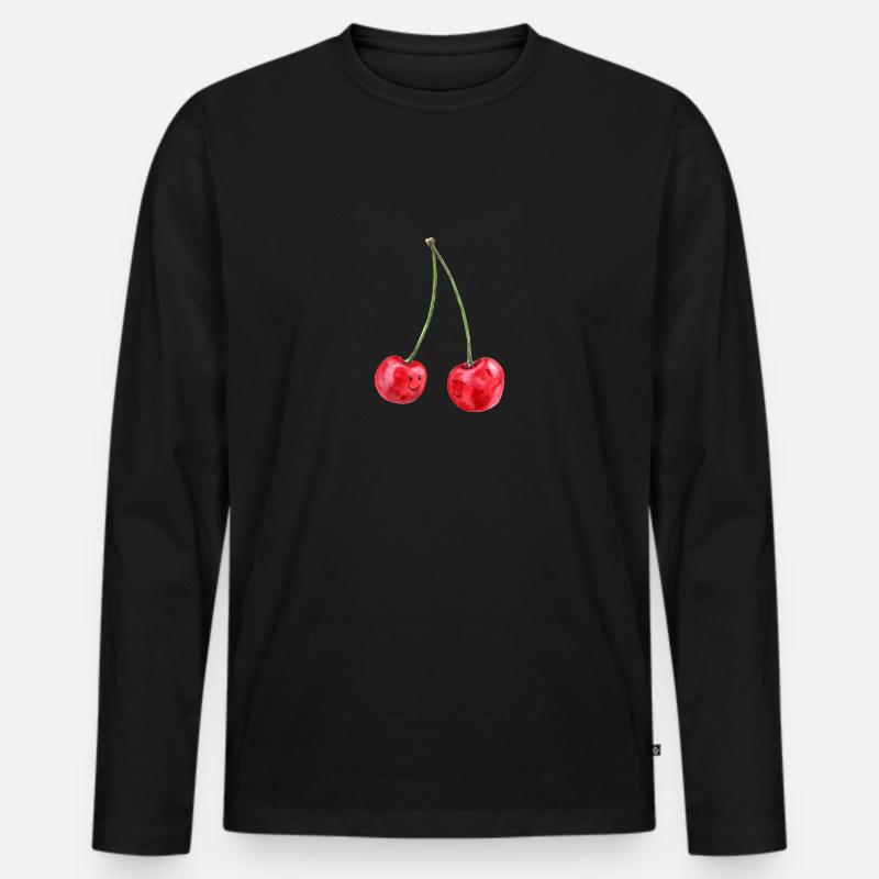 Kirschen - Männer Premium Bio Langarmshirt - Schwarz