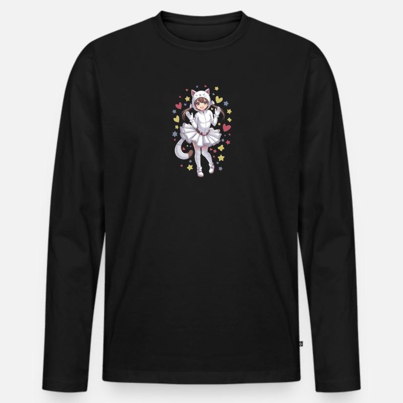 Anime-Mädchen in einem Katzenkostüm - Männer Premium Bio Langarmshirt - Schwarz