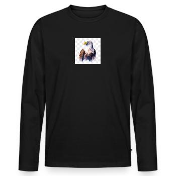 Portrait de tête d’aigle à l’aquarelle - T-shirt manches longues Premium bio Homme - noir - Devant - Nico (187cm)