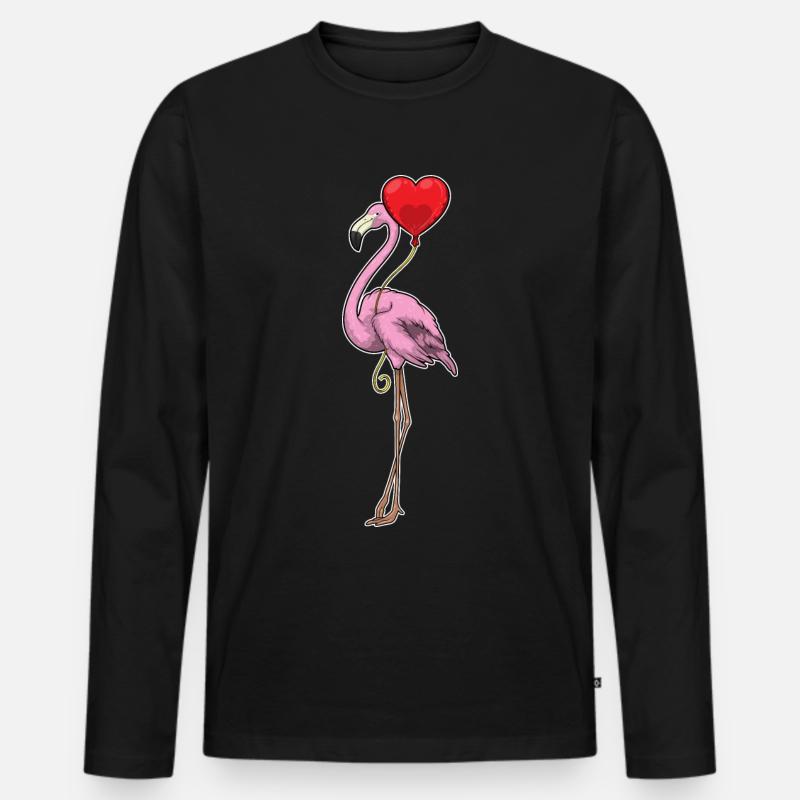 Flamingo Herz Luftballon - Männer Premium Bio Langarmshirt - Schwarz