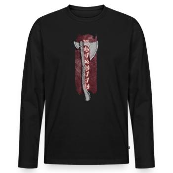 Fureur extraterrestre : hache avec texte rouge brillant - T-shirt manches longues Premium bio Homme - noir - Devant - Nico (187cm)