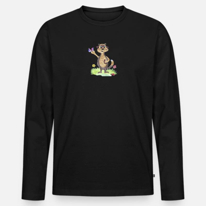 Otter Max  - Männer Premium Bio Langarmshirt - Schwarz