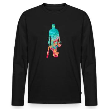 Joueurs de cricket à Popart - T-shirt manches longues Premium bio Homme - noir - Devant - Nico (187cm)