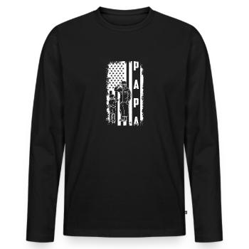 Papa USA Drapeau Père Fête des Pères Militaire Soldat - T-shirt manches longues Premium bio Homme - noir - Devant - Nico (187cm)