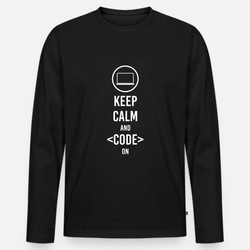 Keep calm and code on - Männer Premium Bio Langarmshirt - Schwarz