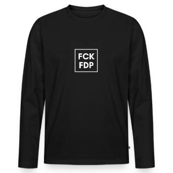 FCK FDP - Männer Premium Bio Langarmshirt - Schwarz - Vorne - Nico (187cm)