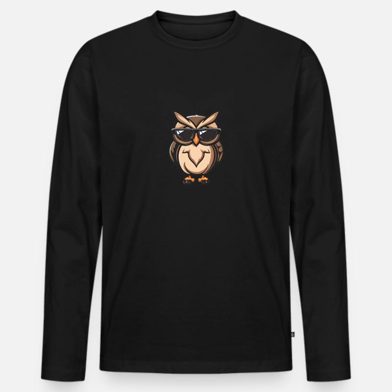 Eule Cool Tier - Männer Premium Bio Langarmshirt - Schwarz
