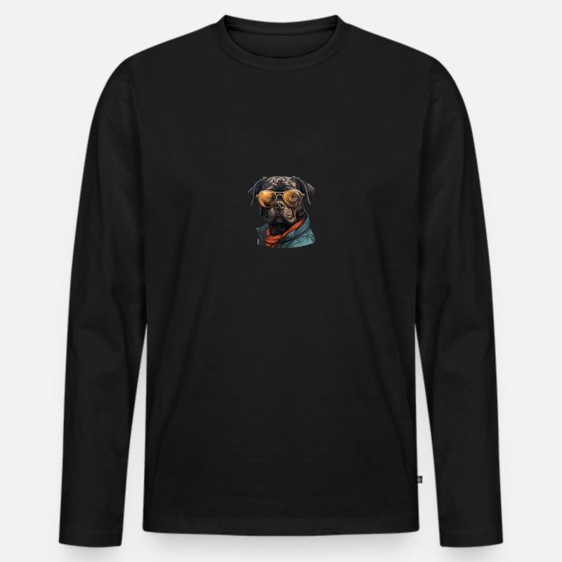 Mops mit Sonnenbrille - Männer Premium Bio Langarmshirt - Schwarz