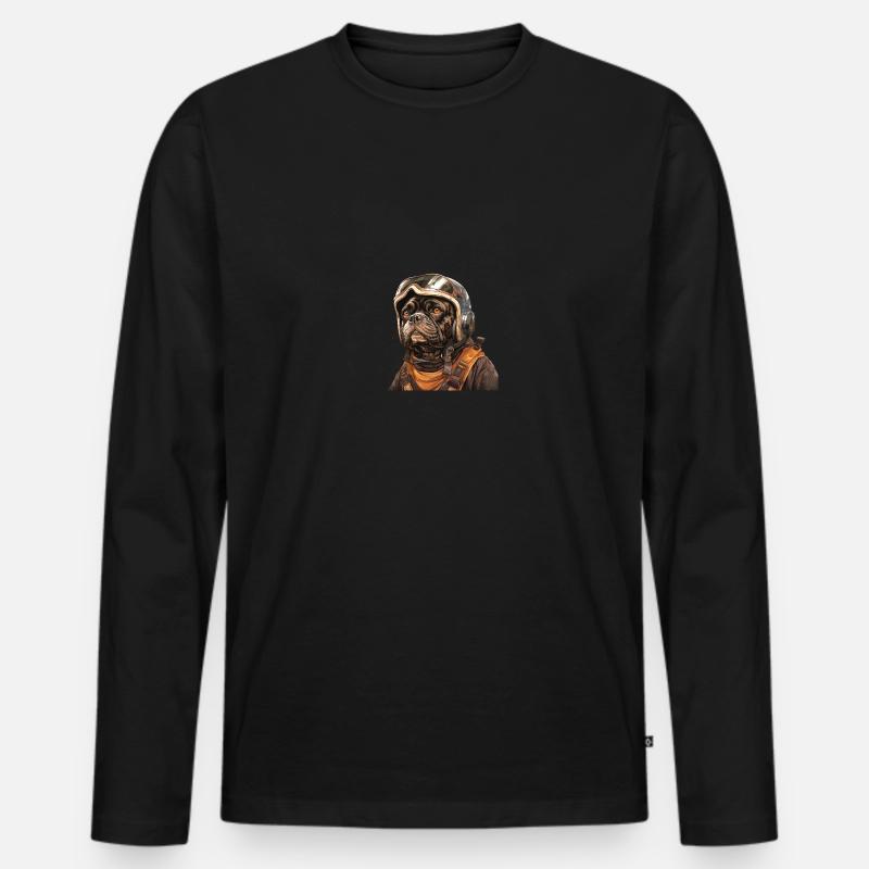 Mops Pilot - Männer Premium Bio Langarmshirt - Schwarz