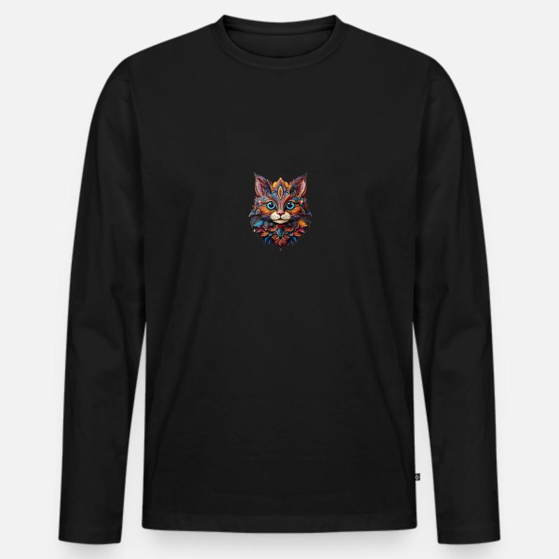 Katze Farbenfroh - Männer Premium Bio Langarmshirt - Schwarz