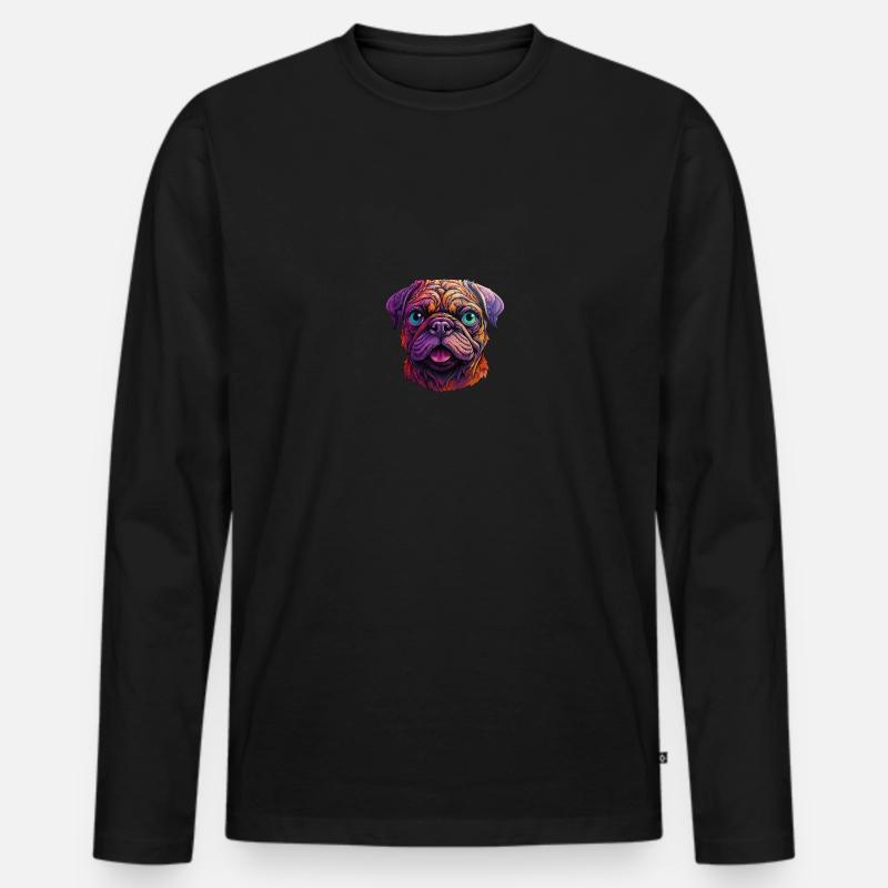 Mops farbenfroh - Männer Premium Bio Langarmshirt - Schwarz