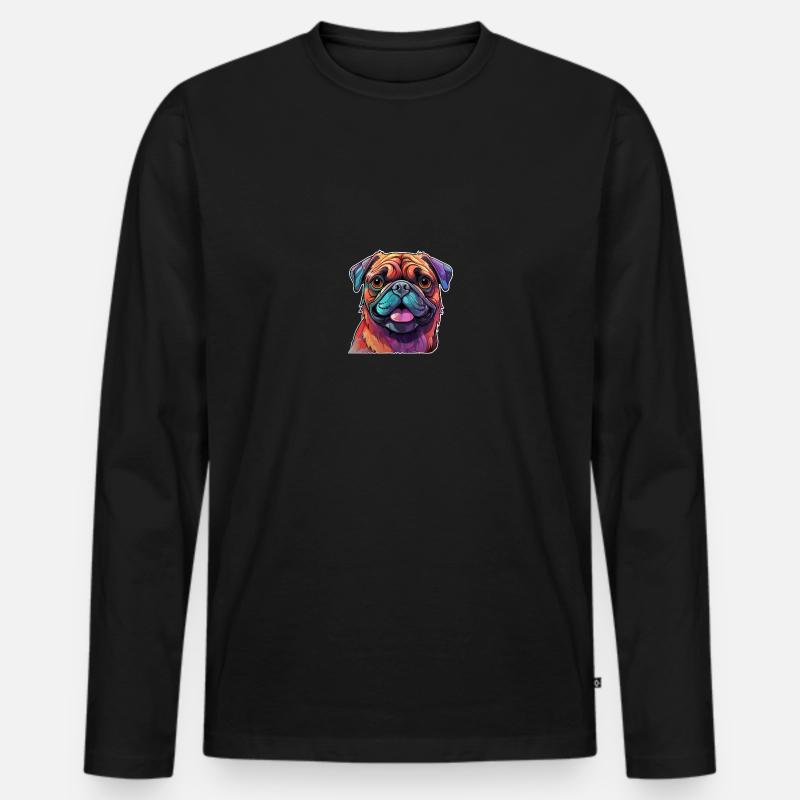 Mops farbenfroh - Männer Premium Bio Langarmshirt - Schwarz