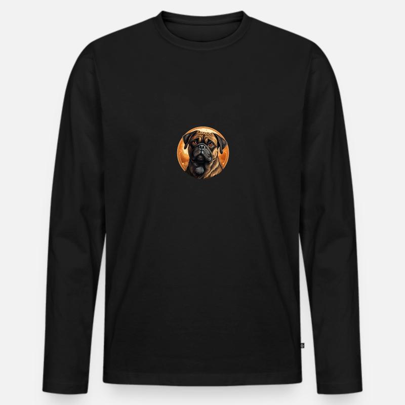 Treu blickender Mops Kopf - Männer Premium Bio Langarmshirt - Schwarz