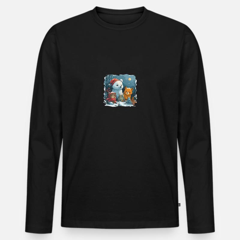 Schneemann mit Teddybär - Männer Premium Bio Langarmshirt - Schwarz