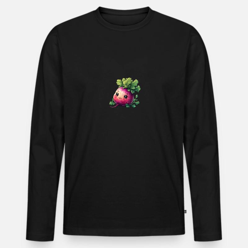 Radieschen fröhlicher Comic Stil - Männer Premium Bio Langarmshirt - Schwarz