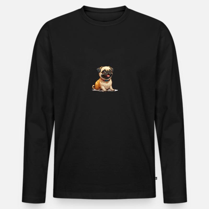 Niedlicher kleiner Mops - Männer Premium Bio Langarmshirt - Schwarz