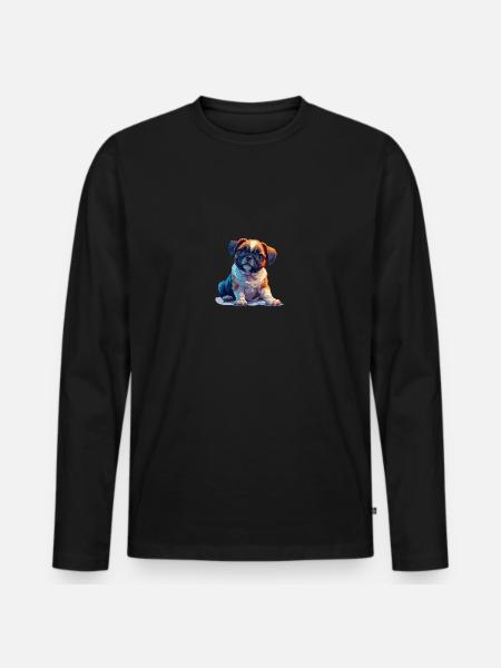 Mops Welpen sitzend - Männer Premium Bio Langarmshirt - Schwarz