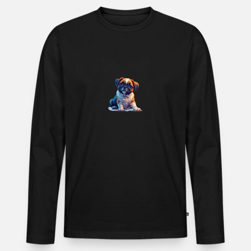 Mops Welpen sitzend - Männer Premium Bio Langarmshirt - Schwarz