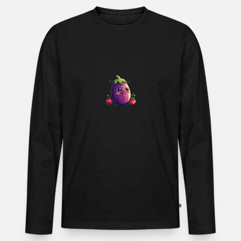 Aubergine Comic Gesicht - Männer Premium Bio Langarmshirt - Schwarz