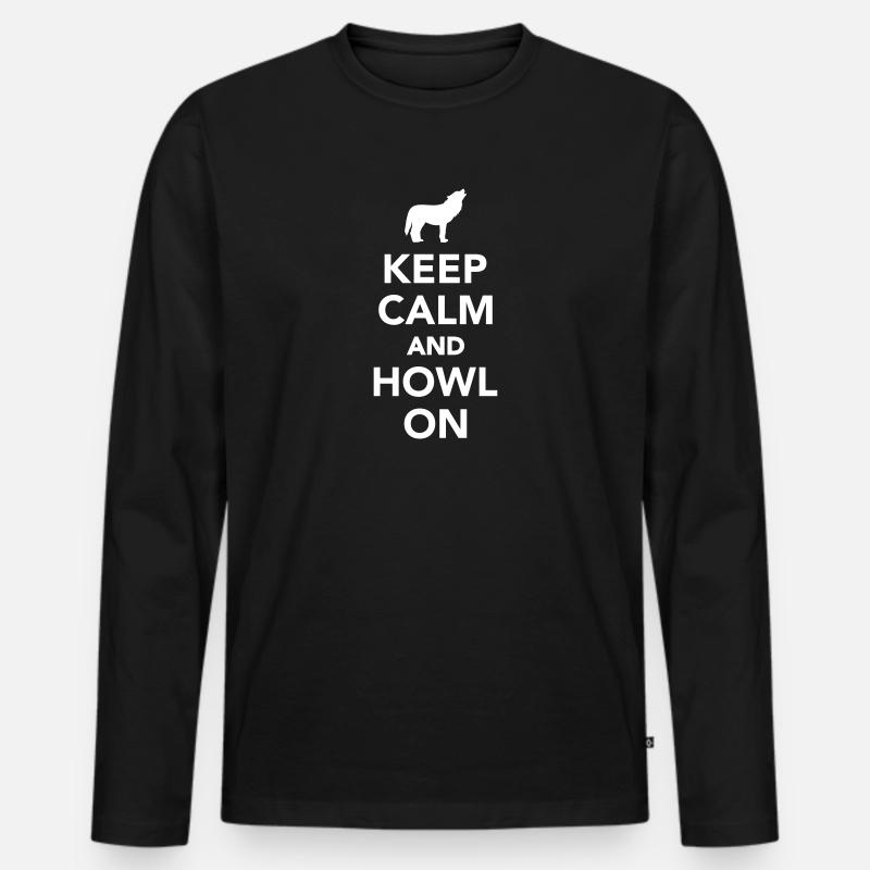 Wolf - Männer Premium Bio Langarmshirt - Schwarz