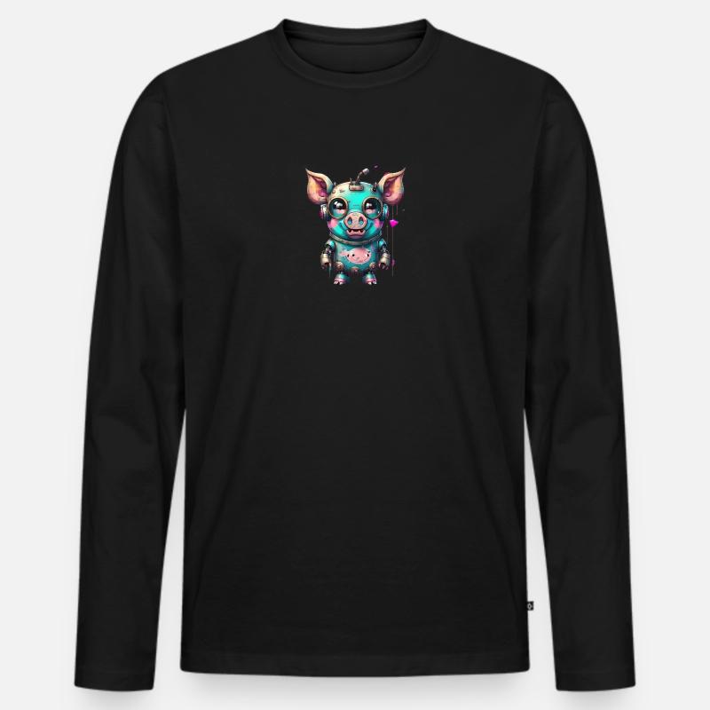 Roboter Schwein - Männer Premium Bio Langarmshirt - Schwarz