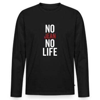No Jean No Life - Men's Premium Organic Long Sleeve Shirt - black - Front - Nico (187cm)