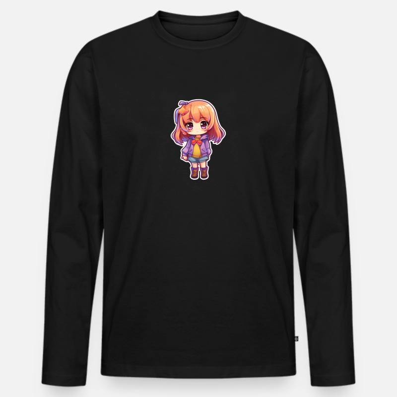 Süßes Manga Mädchen - Männer Premium Bio Langarmshirt - Schwarz