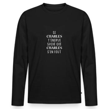 Charles - T-shirt manches longues Premium bio Homme - noir - Devant - Nico (187cm)