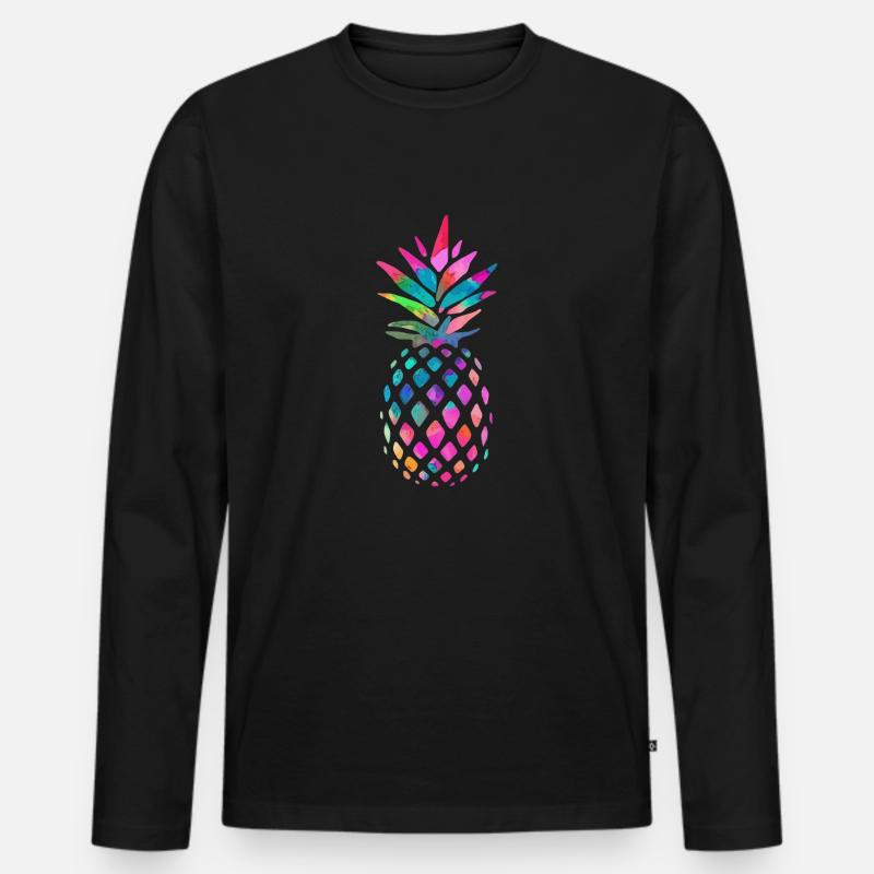 Regenbogen Ananas - Männer Premium Bio Langarmshirt - Schwarz