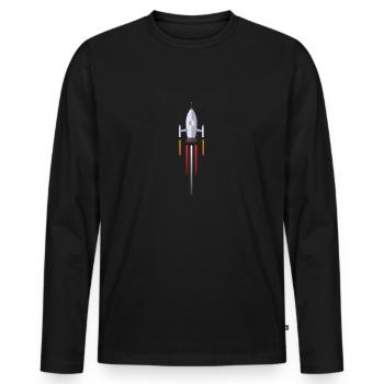 blast-off - Men's Premium Organic Long Sleeve Shirt - black - Front - Nico (187cm)