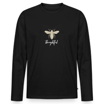 Beige Bee Thoughtful Biene Be Thoughtful - Men's Premium Organic Long Sleeve Shirt - black - Front - Nico (187cm)