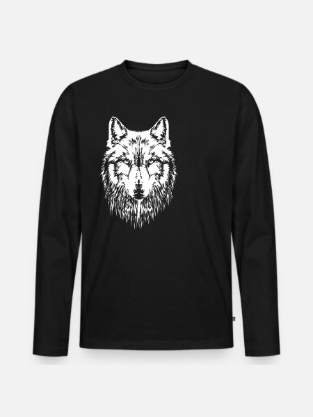 Wolf Head - Men's Premium Organic Long Sleeve Shirt - black