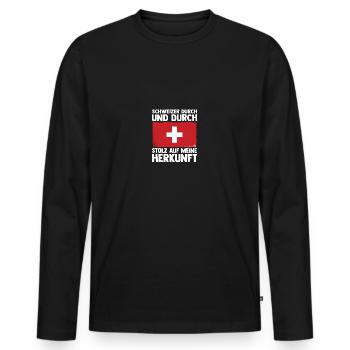 Schweizer Schweiz - Männer Premium Bio Langarmshirt - Schwarz - Vorne - Nico (187cm)