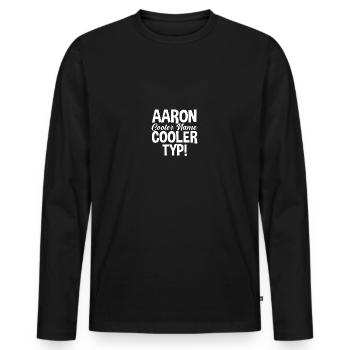 Prénom Aaron - T-shirt manches longues Premium bio Homme - noir - Devant - Nico (187cm)