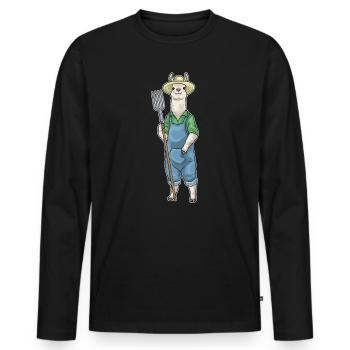 Lama Landwirt Mistgabel Bauernhof - Männer Premium Bio Langarmshirt - Schwarz - Vorne - Nico (187cm)
