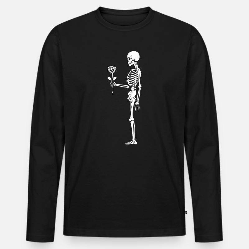 Rosengebundenes Skelett mit Blume - Männer Premium Bio Langarmshirt - Schwarz