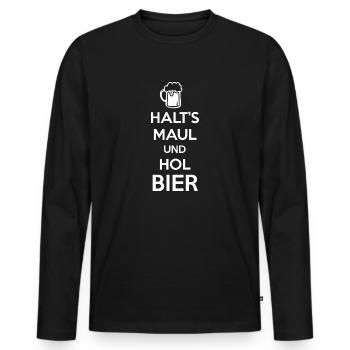 halt's maul und hol bier - Männer Premium Bio Langarmshirt - Schwarz - Vorne - Nico (187cm)
