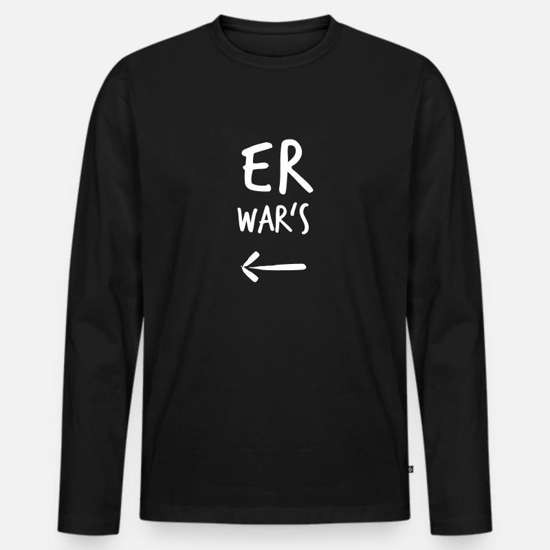 Er war's! // Pfeil links <-- - Männer Premium Bio Langarmshirt - Schwarz