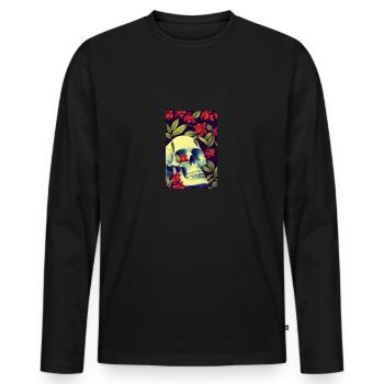 Skull Skull Fleurs Tatouage - T-shirt manches longues Premium bio Homme - noir - Devant - Nico (187cm)