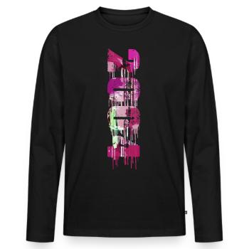 2004,vintage,18,anniversaire,graffiti,peinture,rose - T-shirt manches longues Premium bio Homme - noir - Devant - Nico (187cm)
