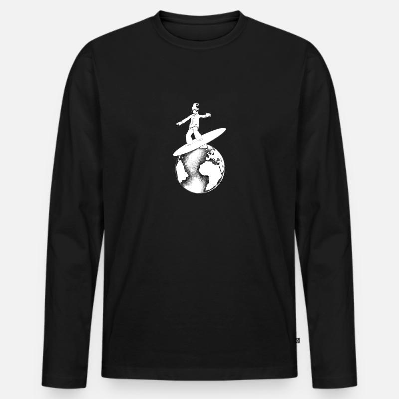 Retro Globe Surfer - Männer Premium Bio Langarmshirt - Schwarz