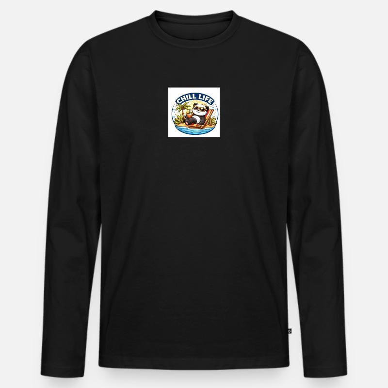 Chill Life Panda Beach - Männer Premium Bio Langarmshirt - Schwarz