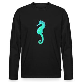 Seahorse Turquoise. Sealife. Sea Horse - Men's Premium Organic Long Sleeve Shirt - black - Front - Nico (187cm)