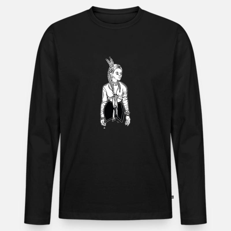 Indianerfrau // Kopfschmuck - Männer Premium Bio Langarmshirt - Schwarz